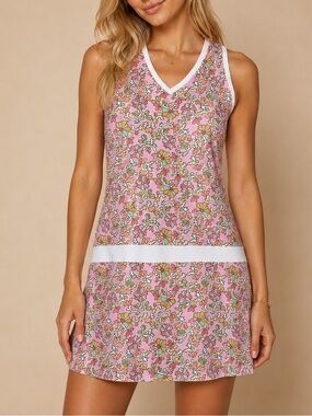Smith & Quinn Light Pink Floral Mini Dress Size S White Trim Polo Palm Beach